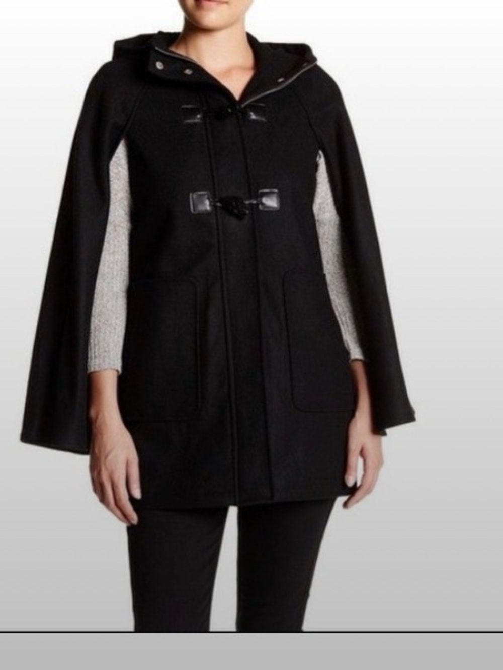 BCBGeneration Black Hooded Toggle Cape Coat